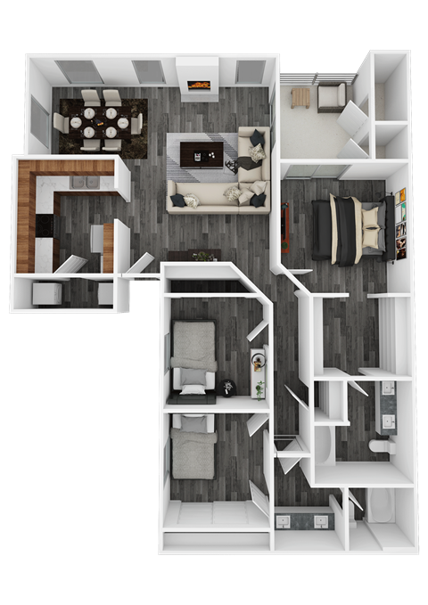 Floor plan for 3 beds, 2 baths, 1155 sqft